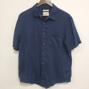 Thom Aaron Mens Short Sleeve Linen Button Up Shirt Size XL Blue Costal Beach